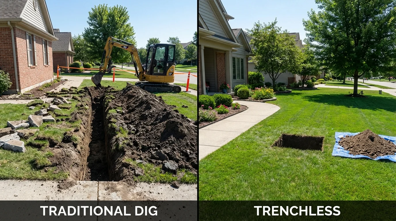 Trenchless sewer repair with minimal yard damage versus traditional excavation in Florida, NY